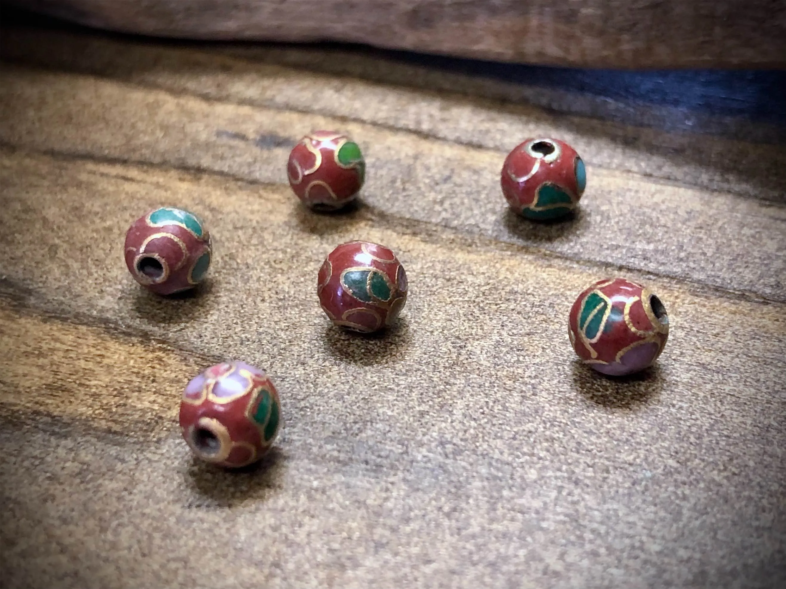 Vintage Cloisonné Floral Bead - Red