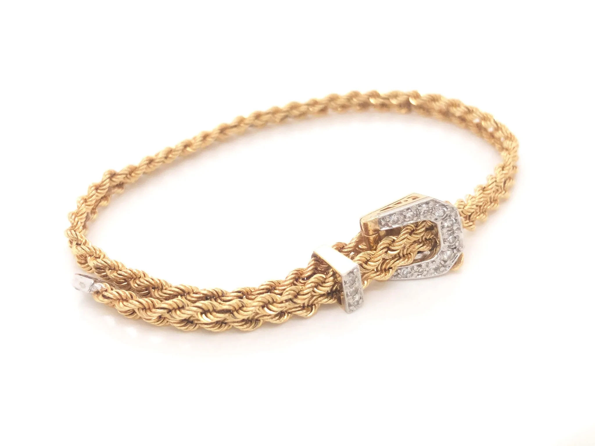 Vintage Diamond Belt Double Rope Bracelet in 14k Yellow Gold SM
