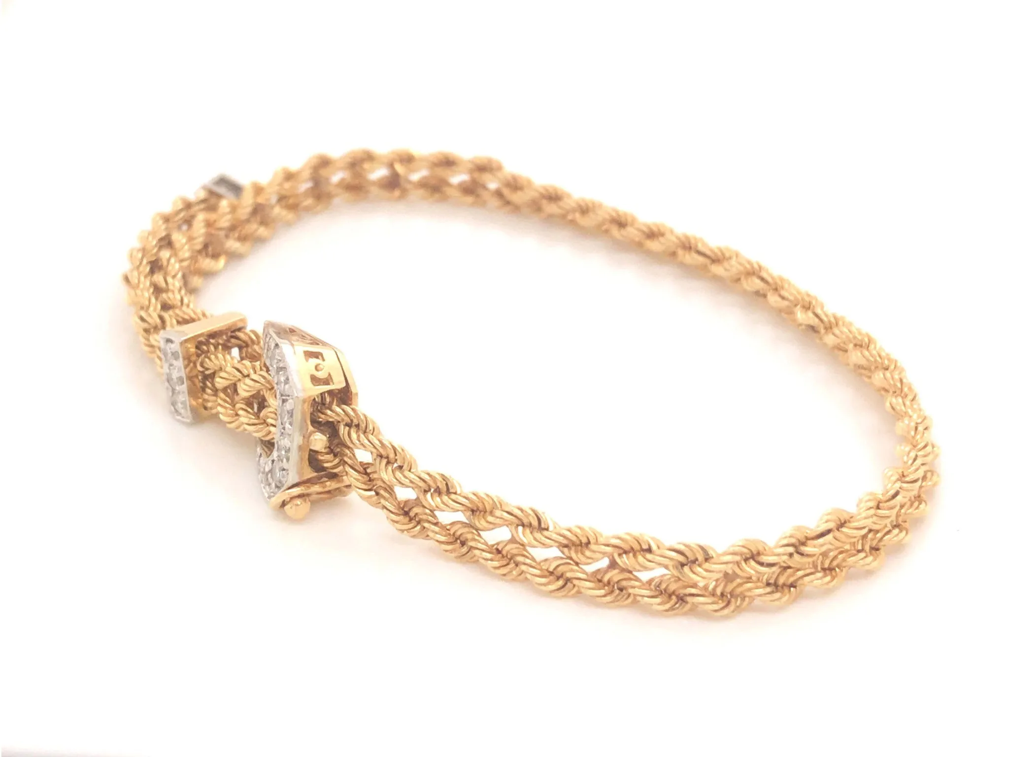 Vintage Diamond Belt Double Rope Bracelet in 14k Yellow Gold SM