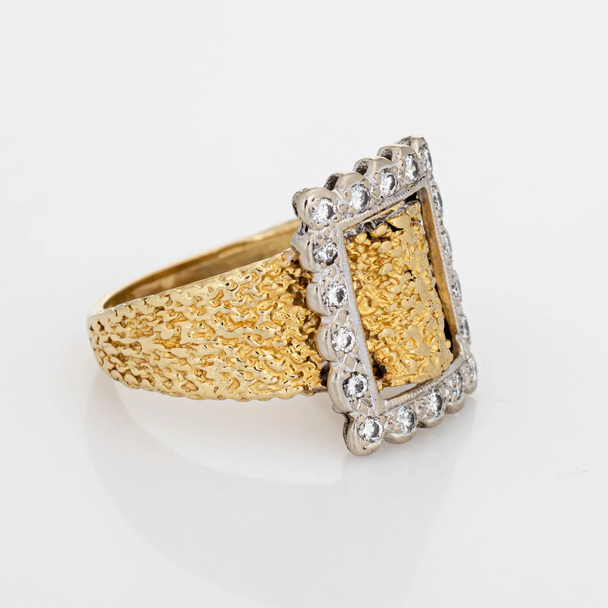 Vintage Diamond Buckle Ring 14k Yellow Gold Sz 9 Square Band Fine Estate Jewelry