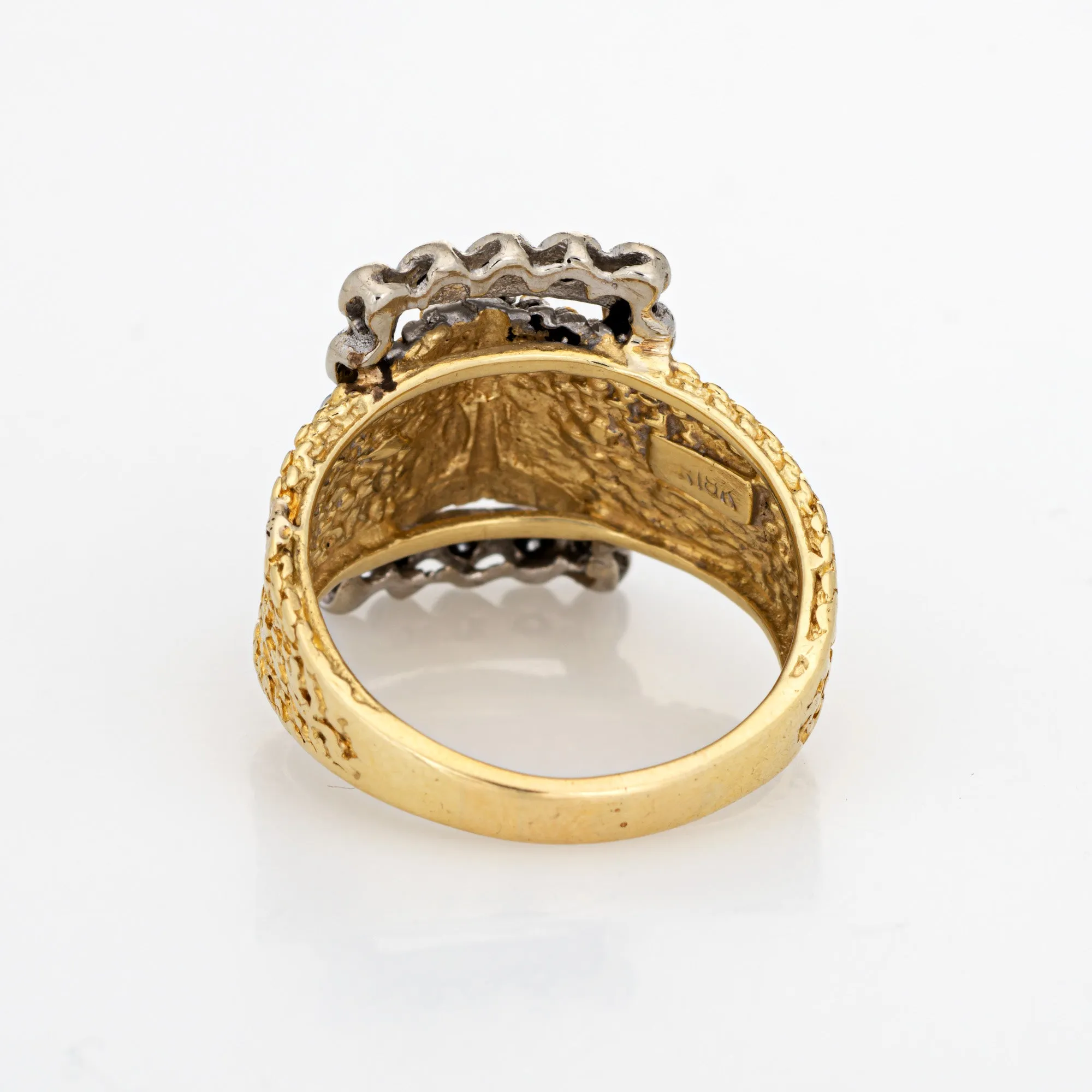 Vintage Diamond Buckle Ring 14k Yellow Gold Sz 9 Square Band Fine Estate Jewelry