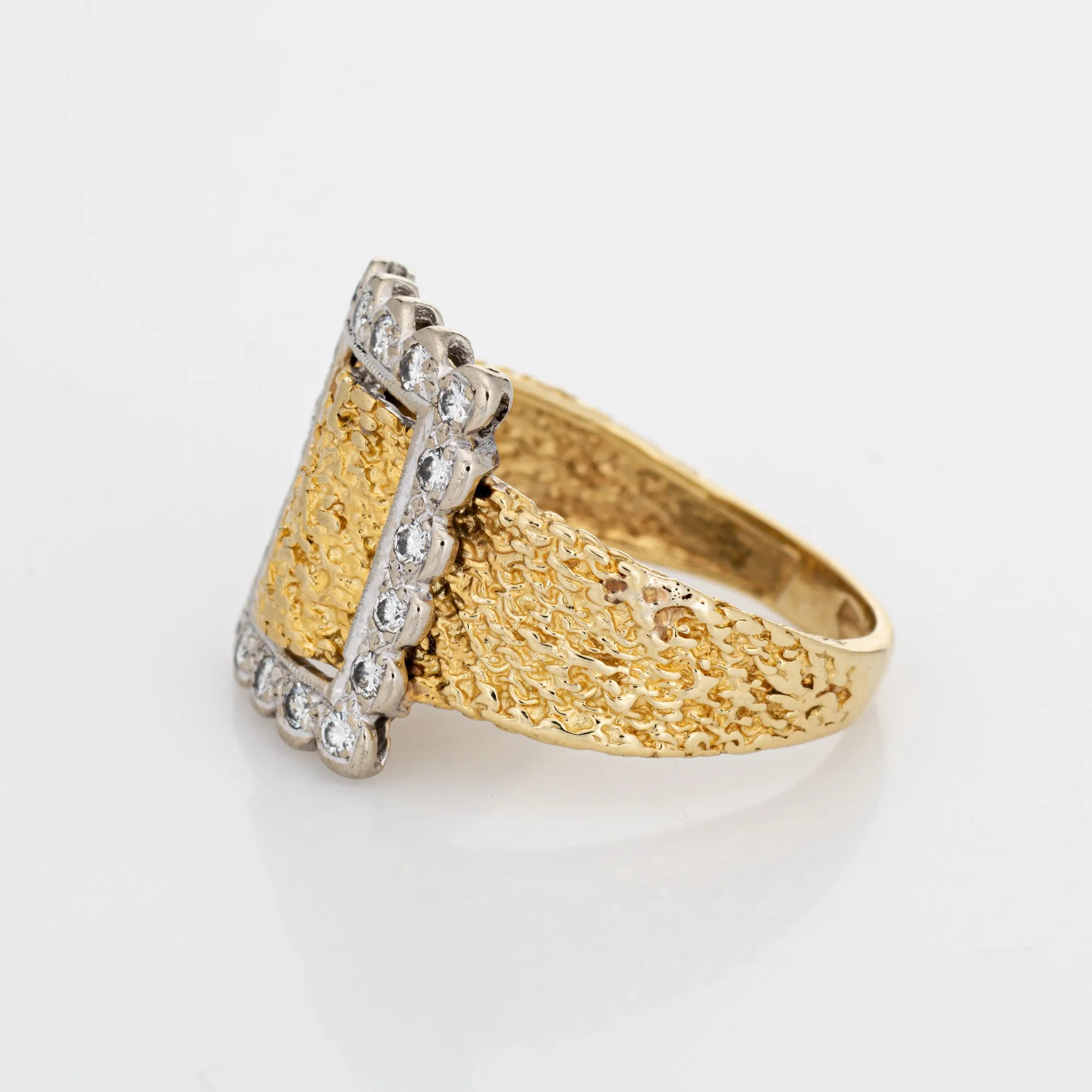 Vintage Diamond Buckle Ring 14k Yellow Gold Sz 9 Square Band Fine Estate Jewelry