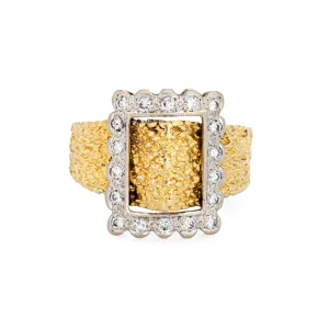 Vintage Diamond Buckle Ring 14k Yellow Gold Sz 9 Square Band Fine Estate Jewelry