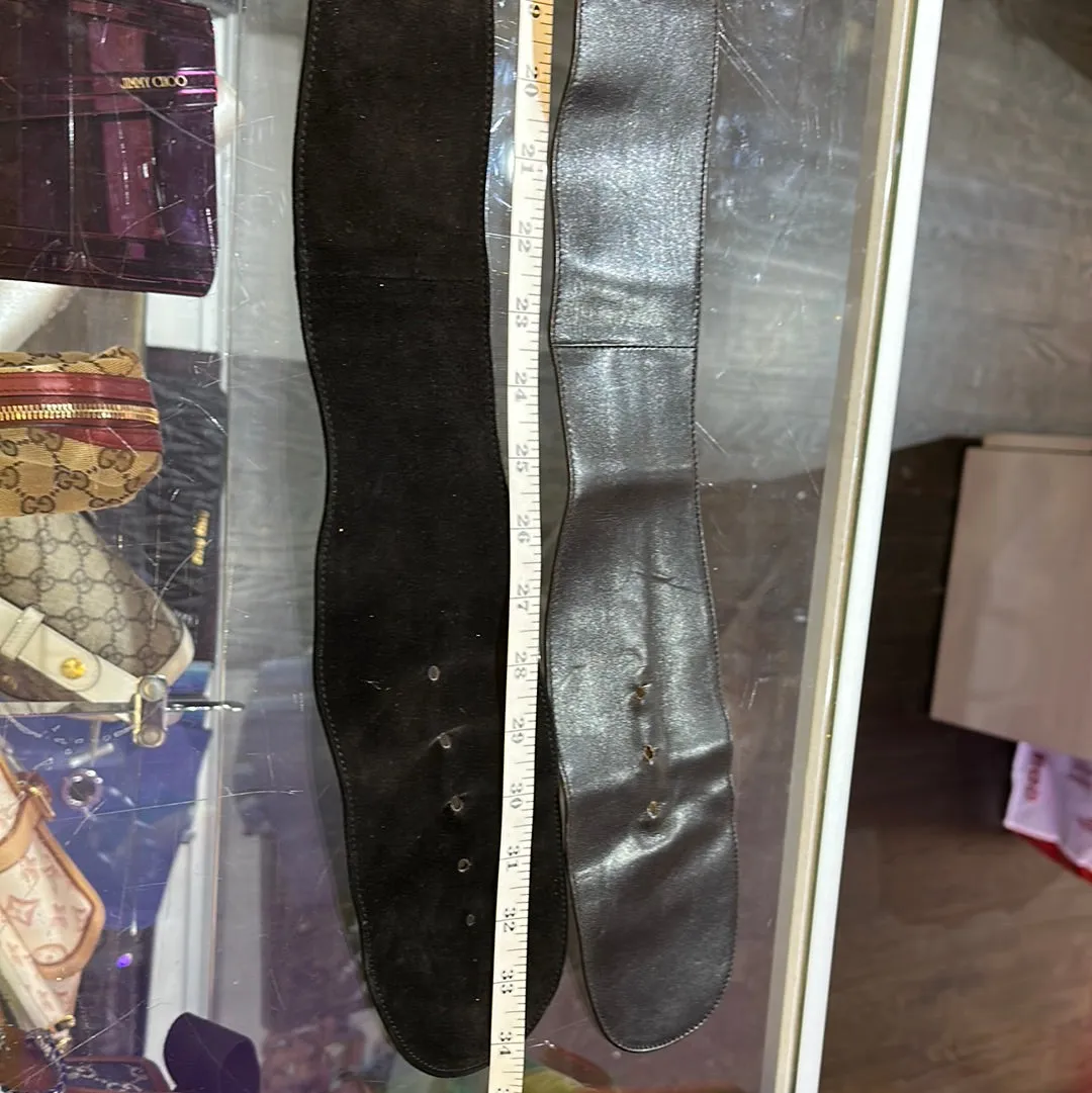 Vintage: Donna Karan Black Leather Thick Belt with Large Gold Buckle