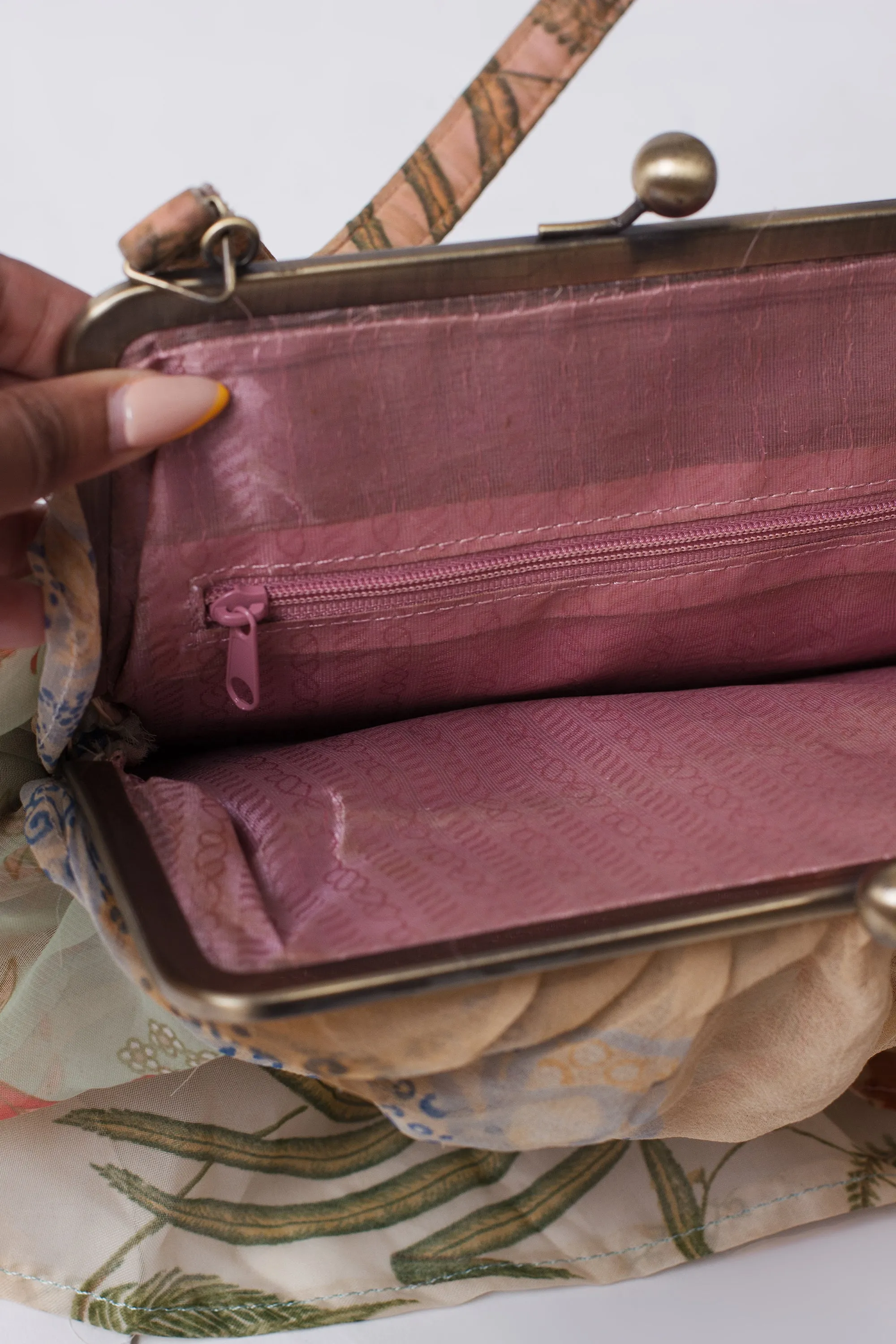Vintage Floral Ruffle Clutch Purse