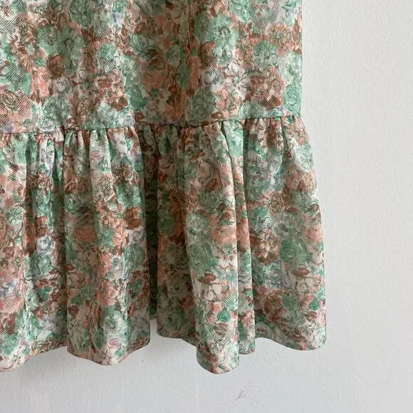 Vintage Gauze Like Floral Green and Blush Blouse and Skirt Set - 7