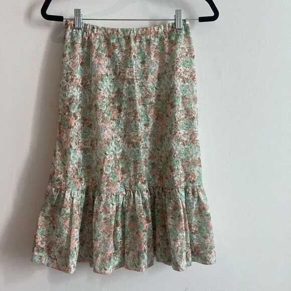 Vintage Gauze Like Floral Green and Blush Blouse and Skirt Set - 7