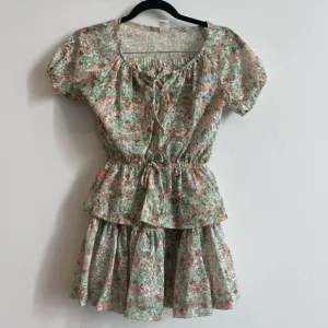 Vintage Gauze Like Floral Green and Blush Blouse and Skirt Set - 7