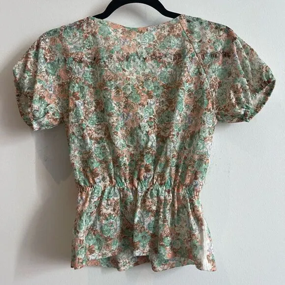 Vintage Gauze Like Floral Green and Blush Blouse and Skirt Set - 7