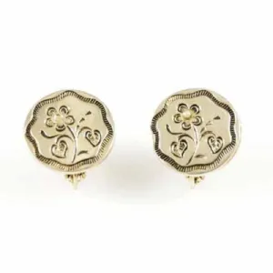 Vintage Goldtone Etched Floral Clip Earrings 1950S