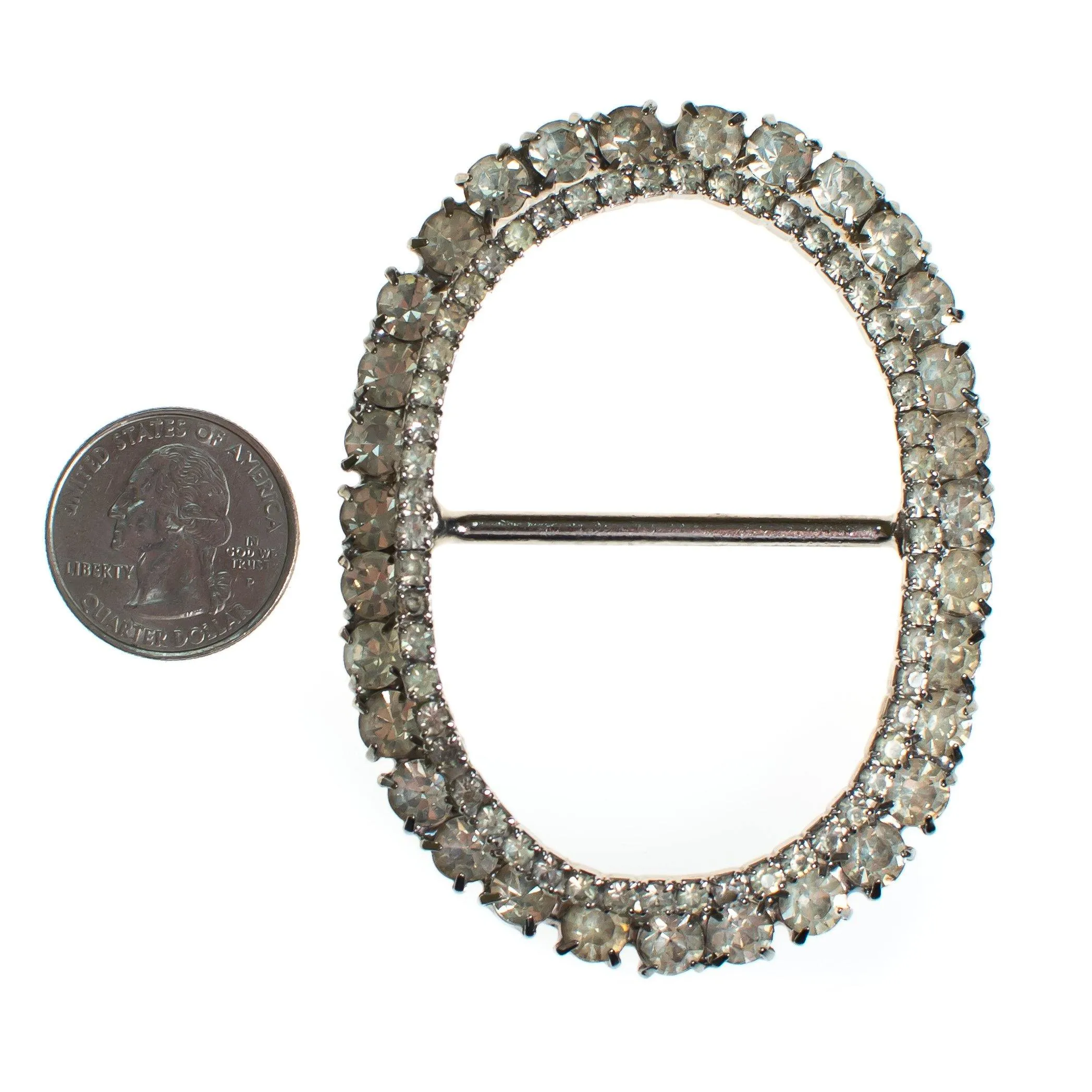 Vintage Rhinestone Sash Belt Buckle Set in Silver Tone