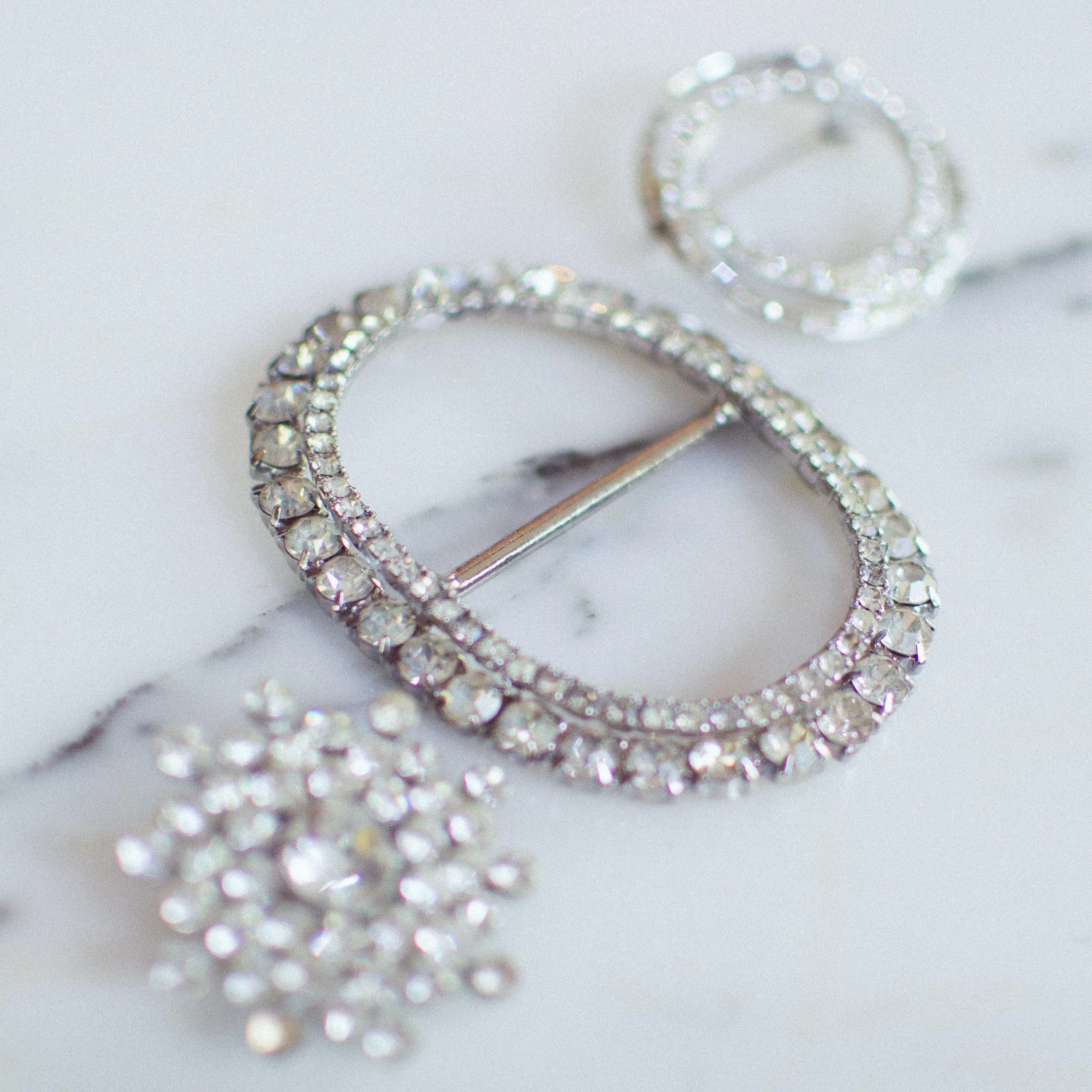 Vintage Rhinestone Sash Belt Buckle Set in Silver Tone