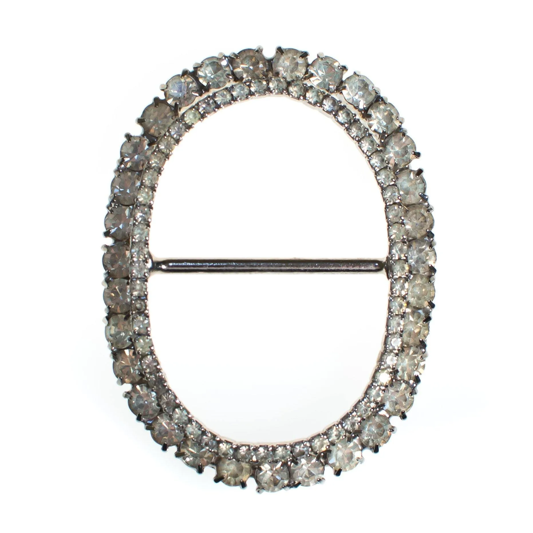 Vintage Rhinestone Sash Belt Buckle Set in Silver Tone