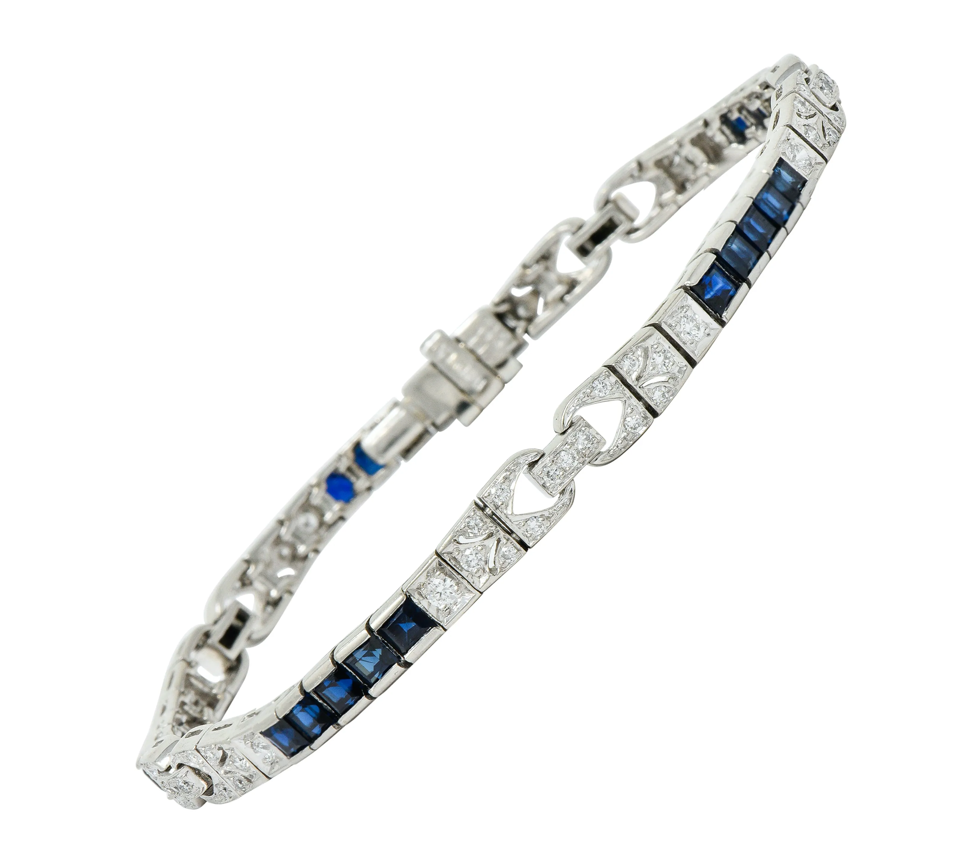 Vintage Sapphire Diamond Platinum Line Bracelet