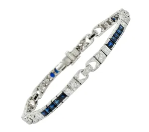 Vintage Sapphire Diamond Platinum Line Bracelet
