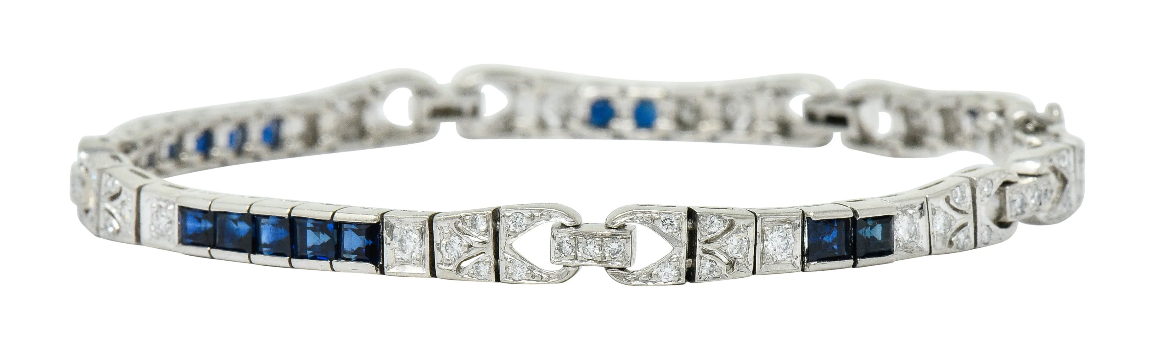 Vintage Sapphire Diamond Platinum Line Bracelet