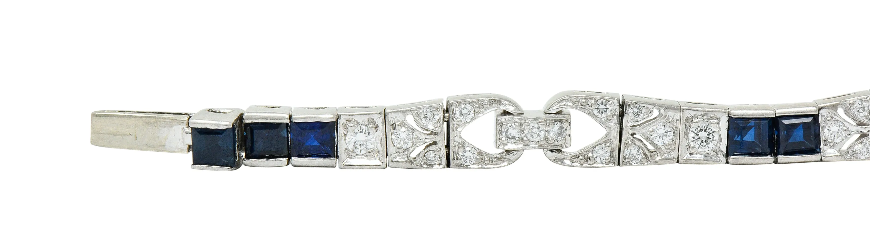 Vintage Sapphire Diamond Platinum Line Bracelet