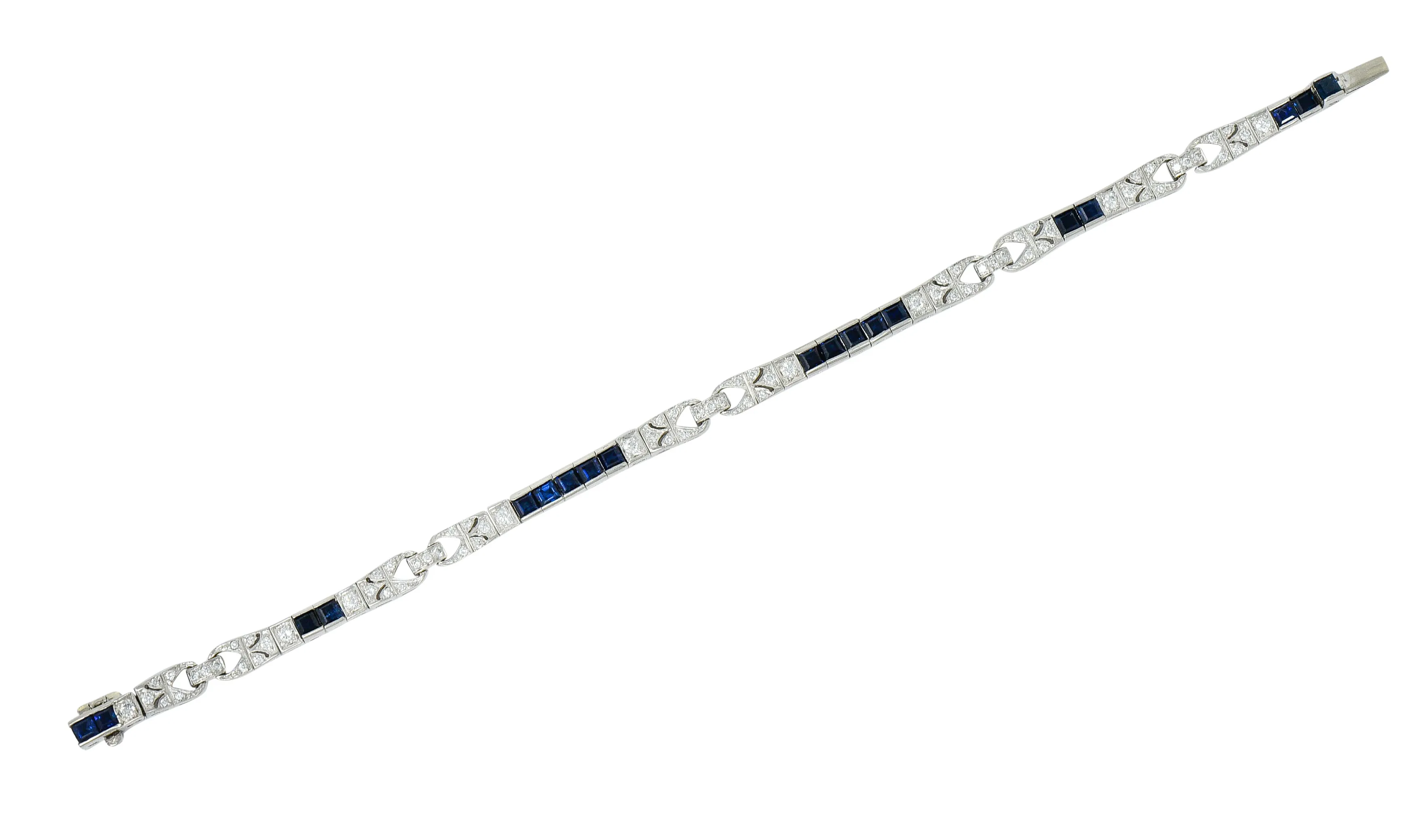 Vintage Sapphire Diamond Platinum Line Bracelet