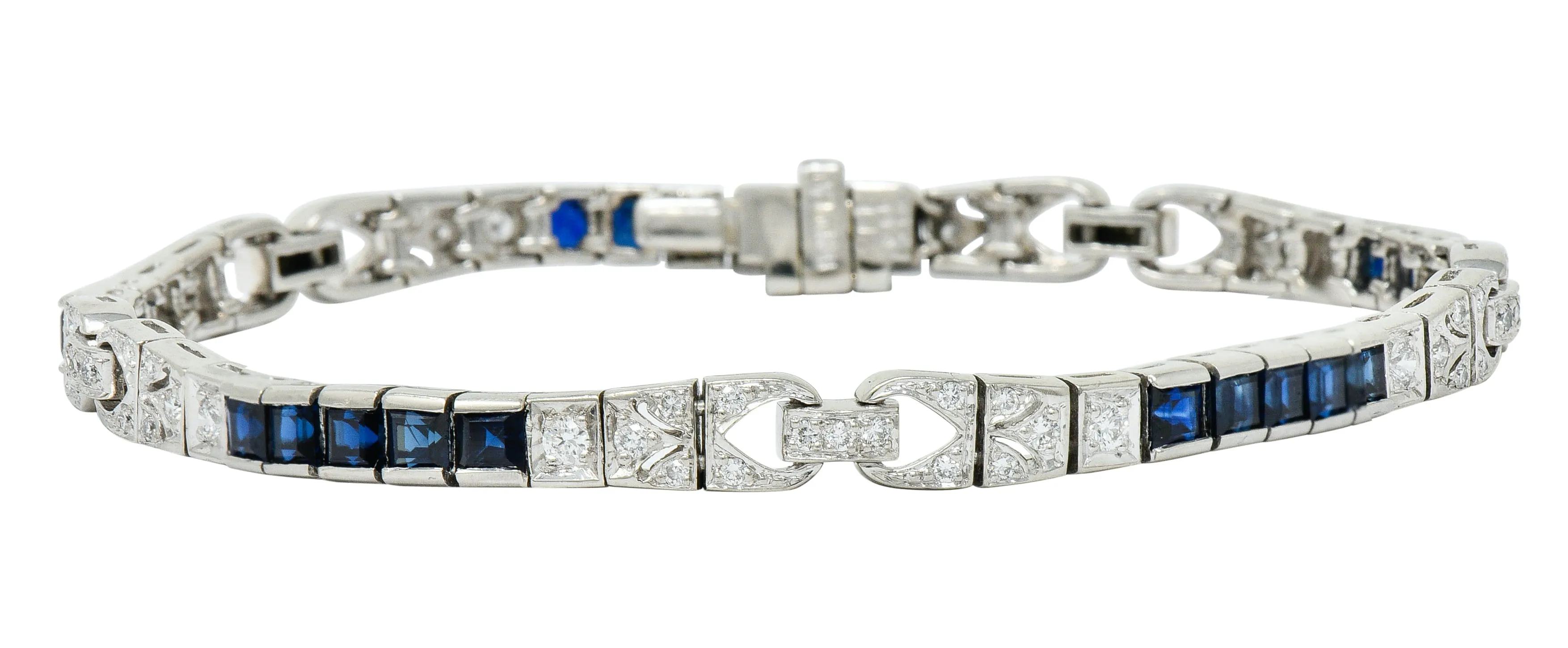 Vintage Sapphire Diamond Platinum Line Bracelet