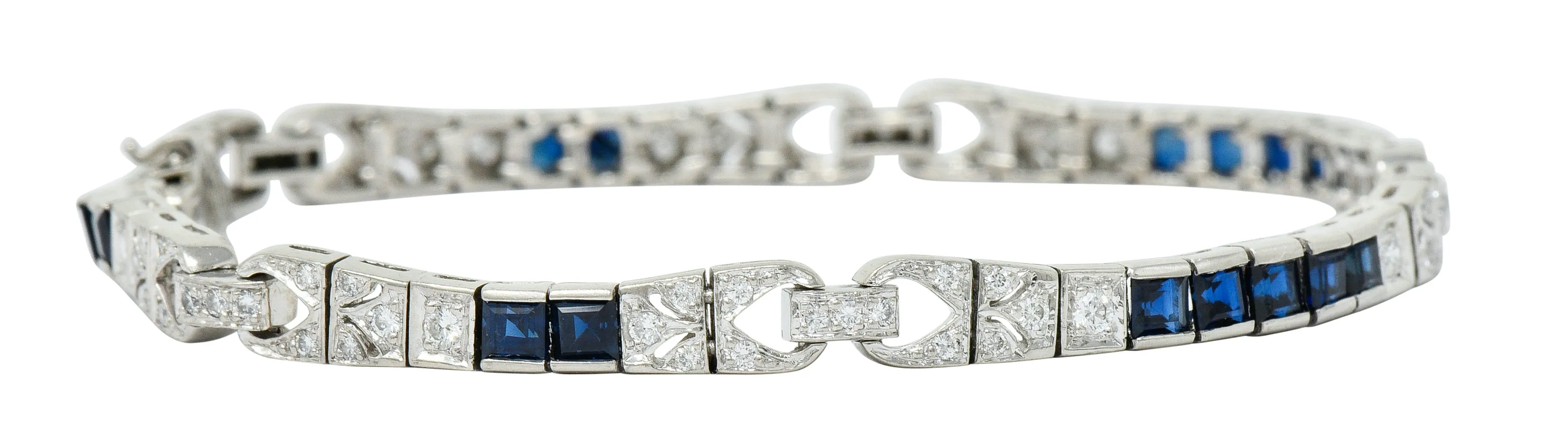 Vintage Sapphire Diamond Platinum Line Bracelet