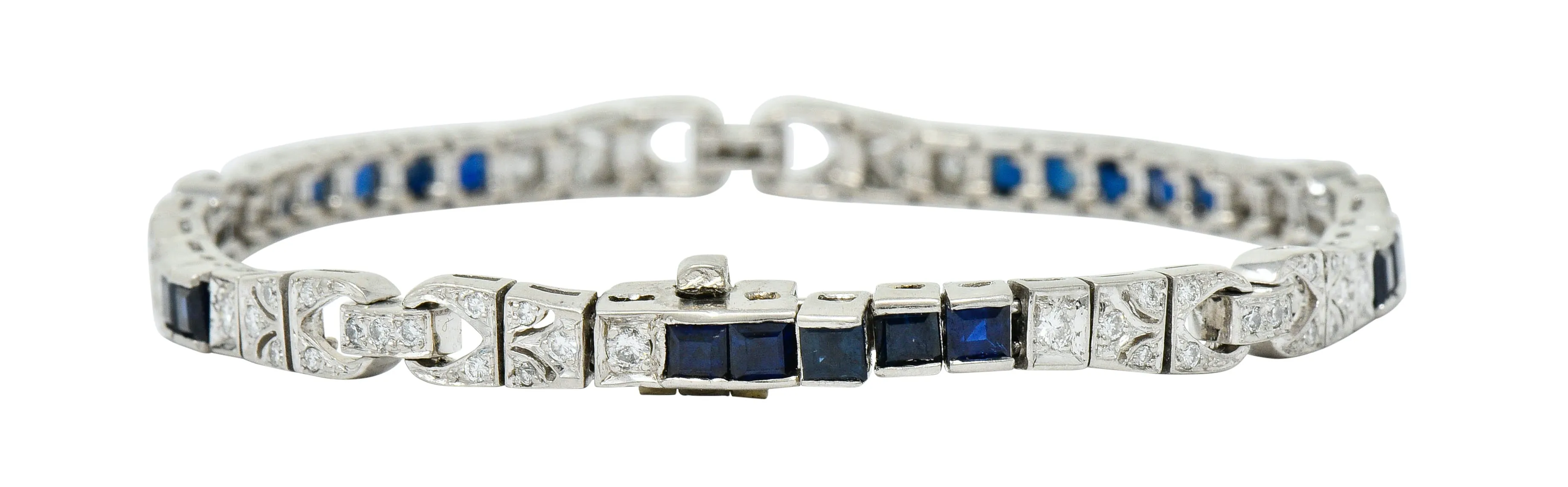 Vintage Sapphire Diamond Platinum Line Bracelet