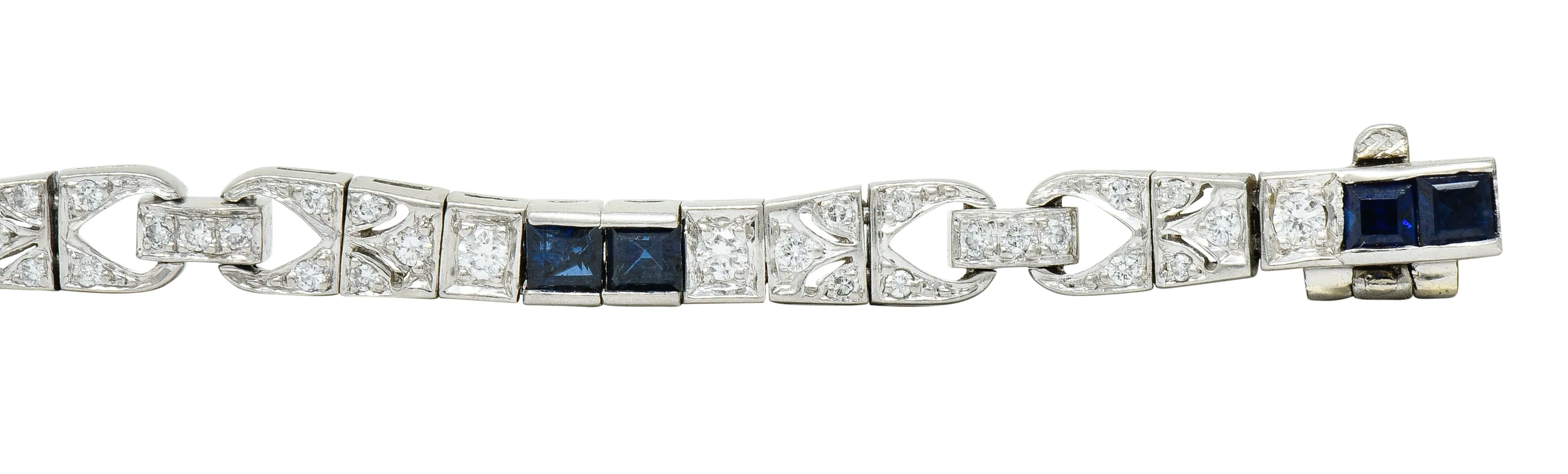Vintage Sapphire Diamond Platinum Line Bracelet