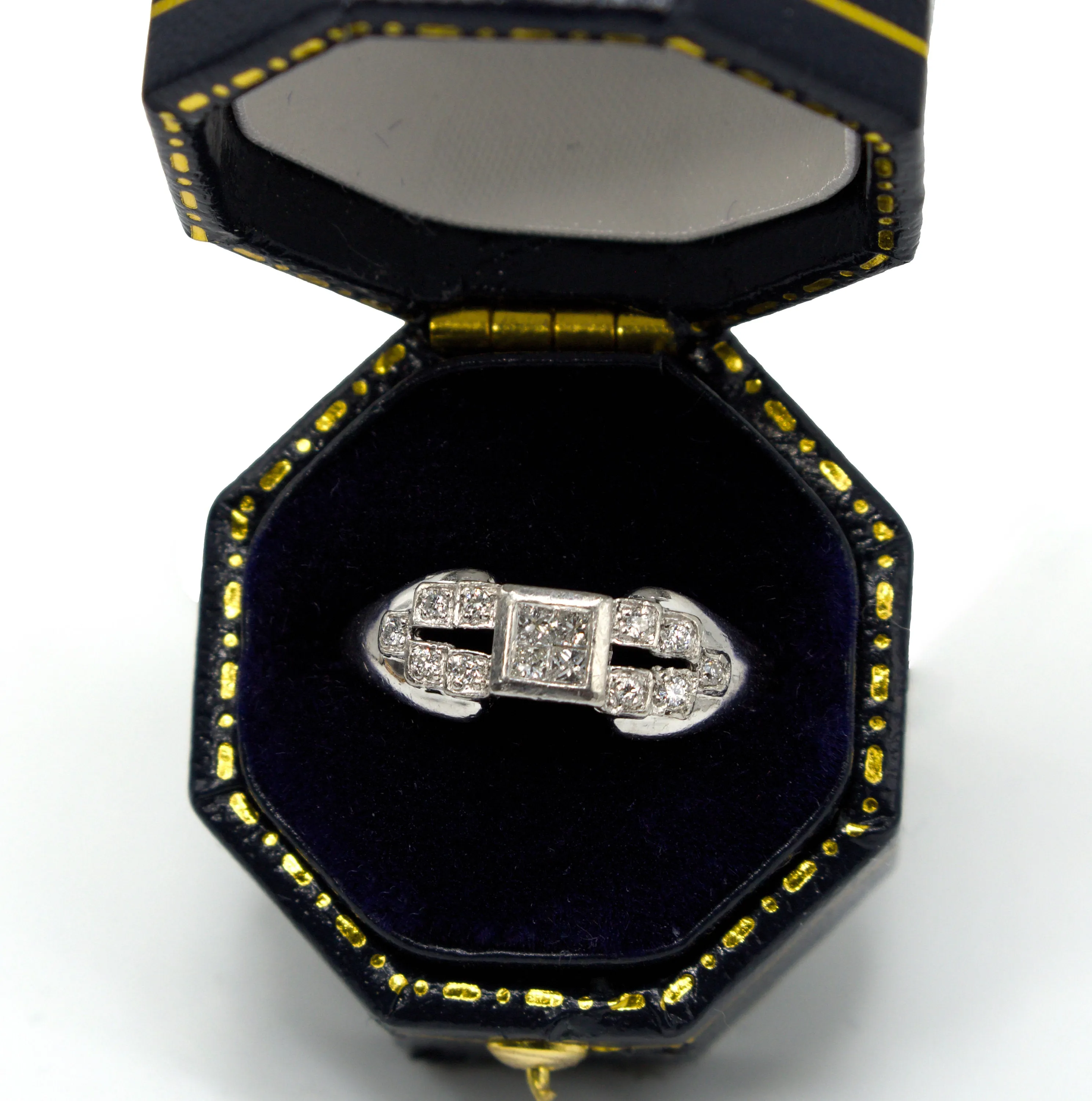 Vintage Style Princess Cut Diamond Cluster Platinum Engagement Ring