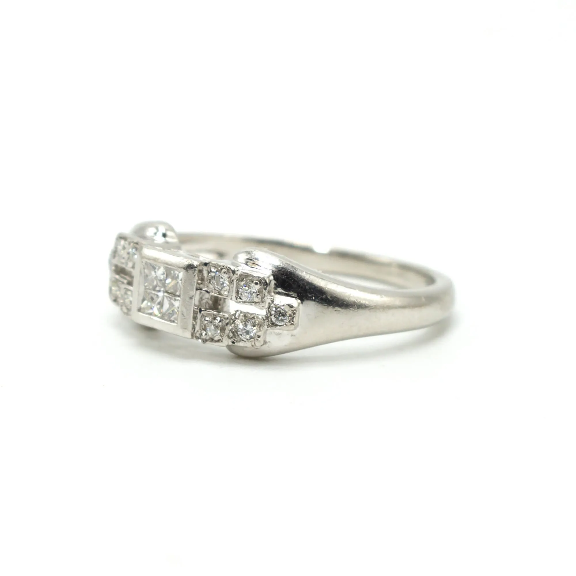 Vintage Style Princess Cut Diamond Cluster Platinum Engagement Ring