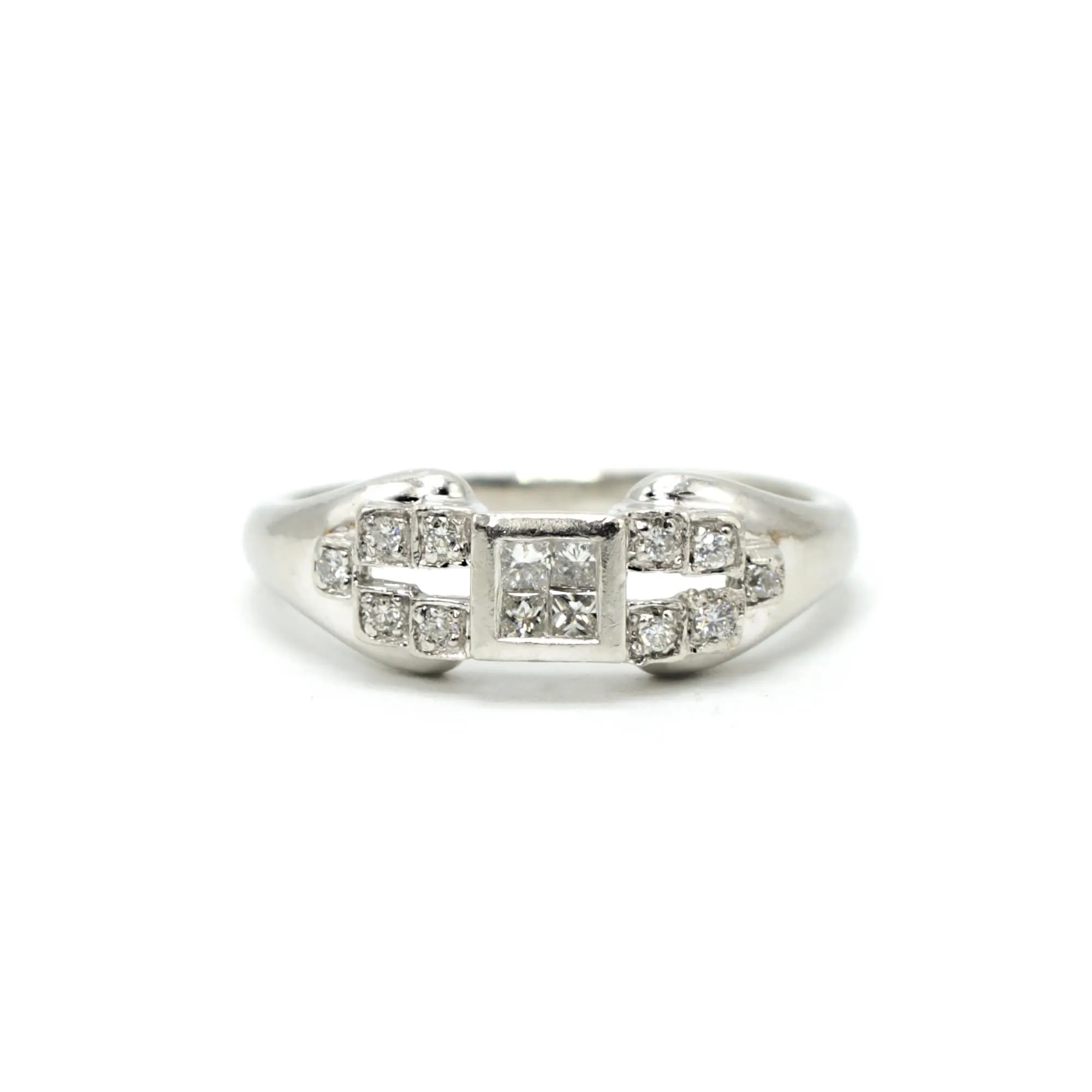 Vintage Style Princess Cut Diamond Cluster Platinum Engagement Ring