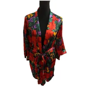 Vintage Victoria Secret Gold Label Red Floral Robe S