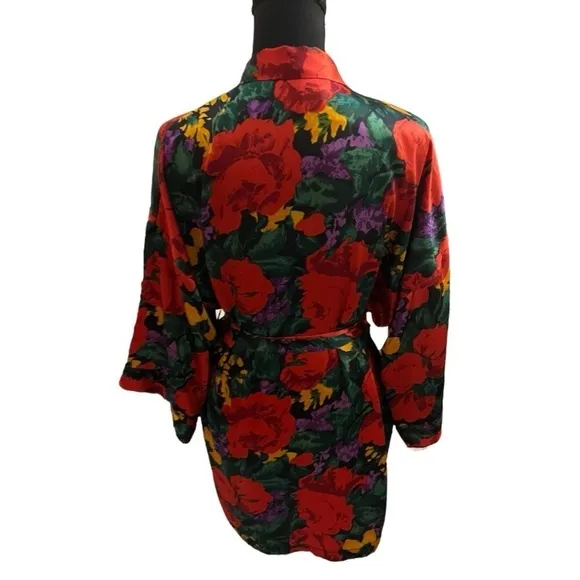 Vintage Victoria Secret Gold Label Red Floral Robe S