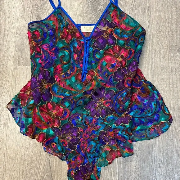 Vintage Victoria's Secret Gold Label Bodysuit Lingerie Teddy One Piece Floral S