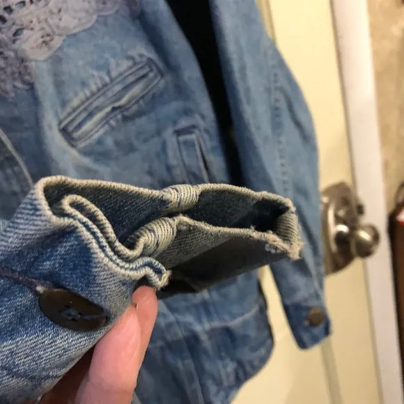 Vintage Women Oversized Denim Lace Jacket by Together 1980s size Small