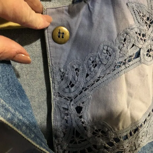 Vintage Women Oversized Denim Lace Jacket by Together 1980s size Small