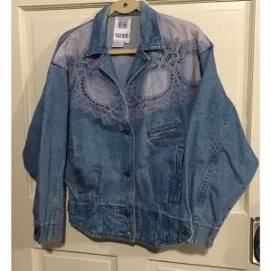 Vintage Women Oversized Denim Lace Jacket by Together 1980s size Small