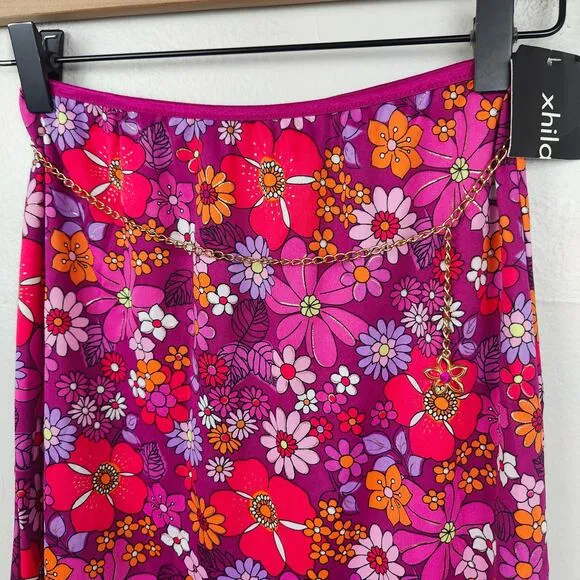 Vintage Y2K Xhilaration Floral Skirt Womens Large Pink Deadstock Clueless 90s