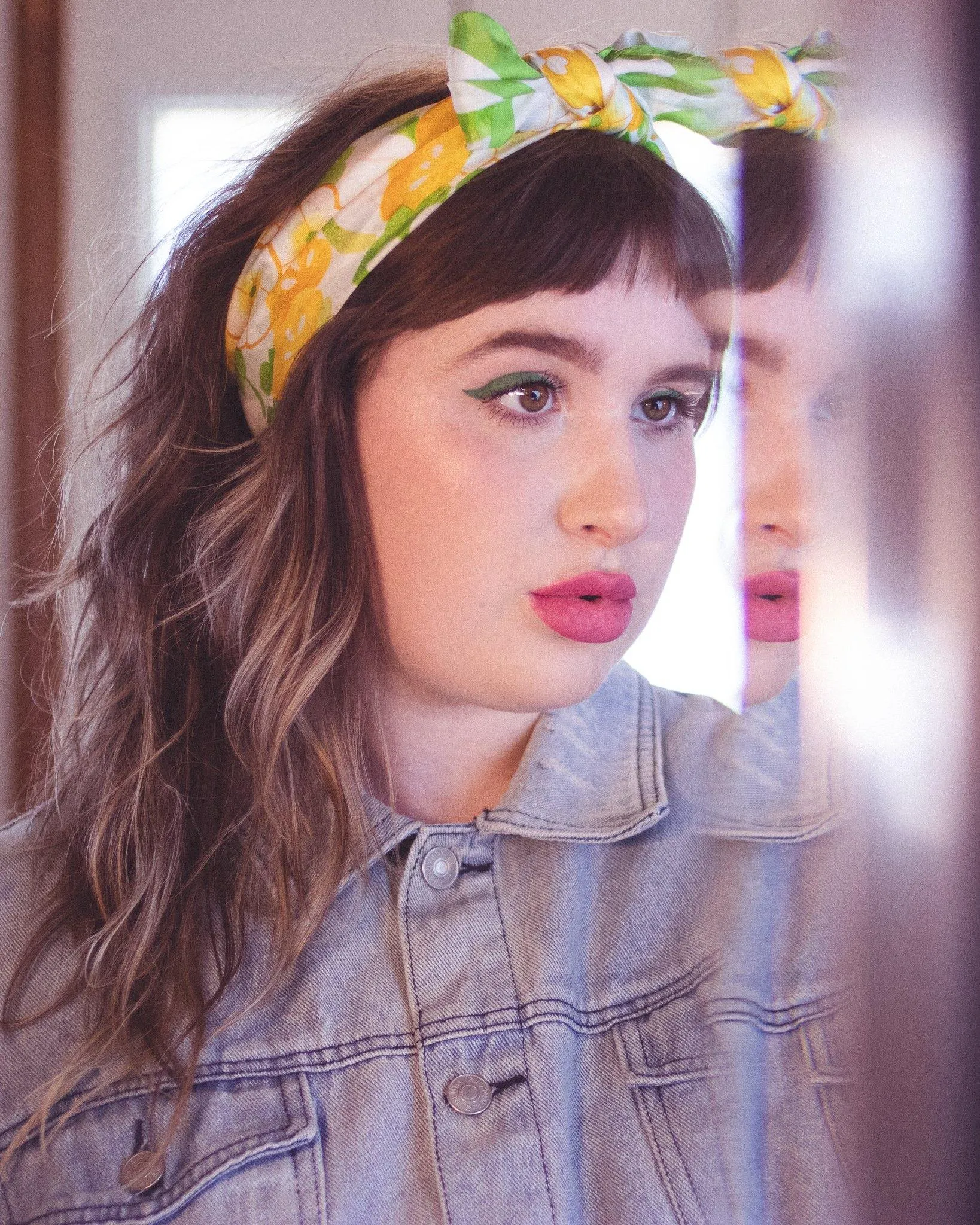 Vintage Yellow, Green, and Pink Floral Scarf
