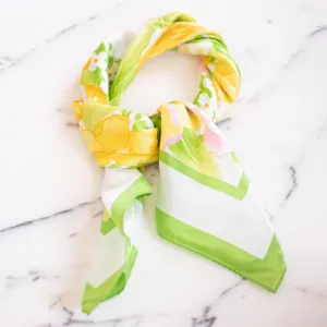 Vintage Yellow, Green, and Pink Floral Scarf
