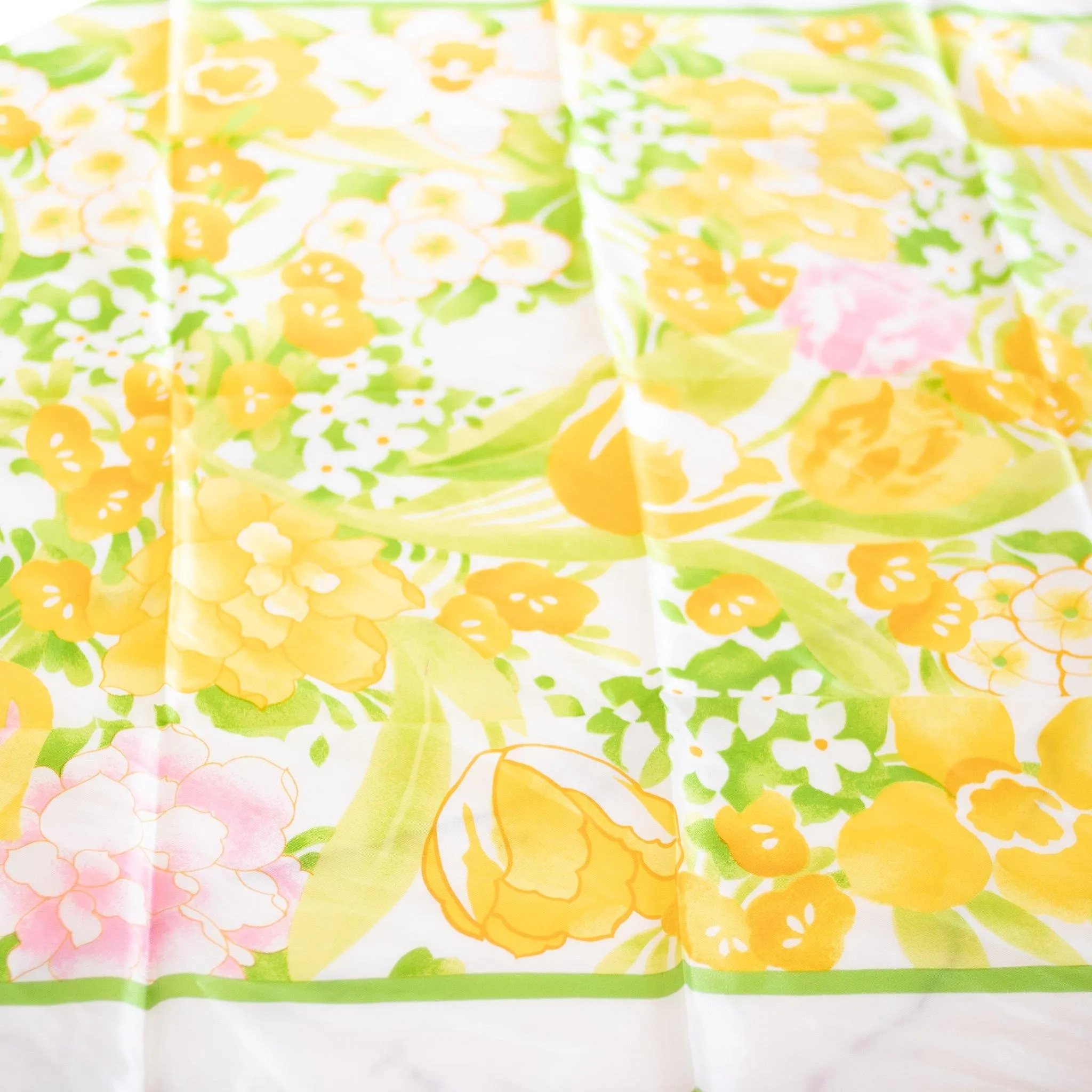 Vintage Yellow, Green, and Pink Floral Scarf