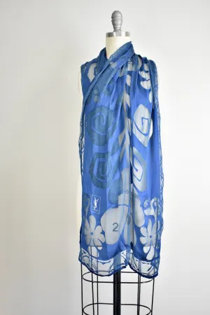 Vintage Yves Saint Laurent  Blue Floral Sheer Scarf