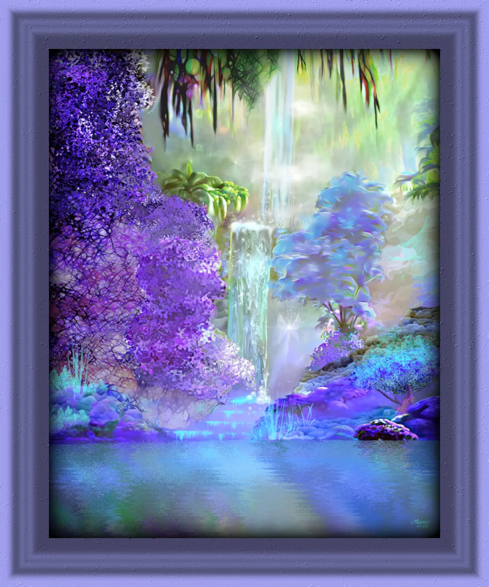 Violet Impressionist Nature Art Print, Afterlife Fantasy Inspirational Art - "Serenity Waterfall"