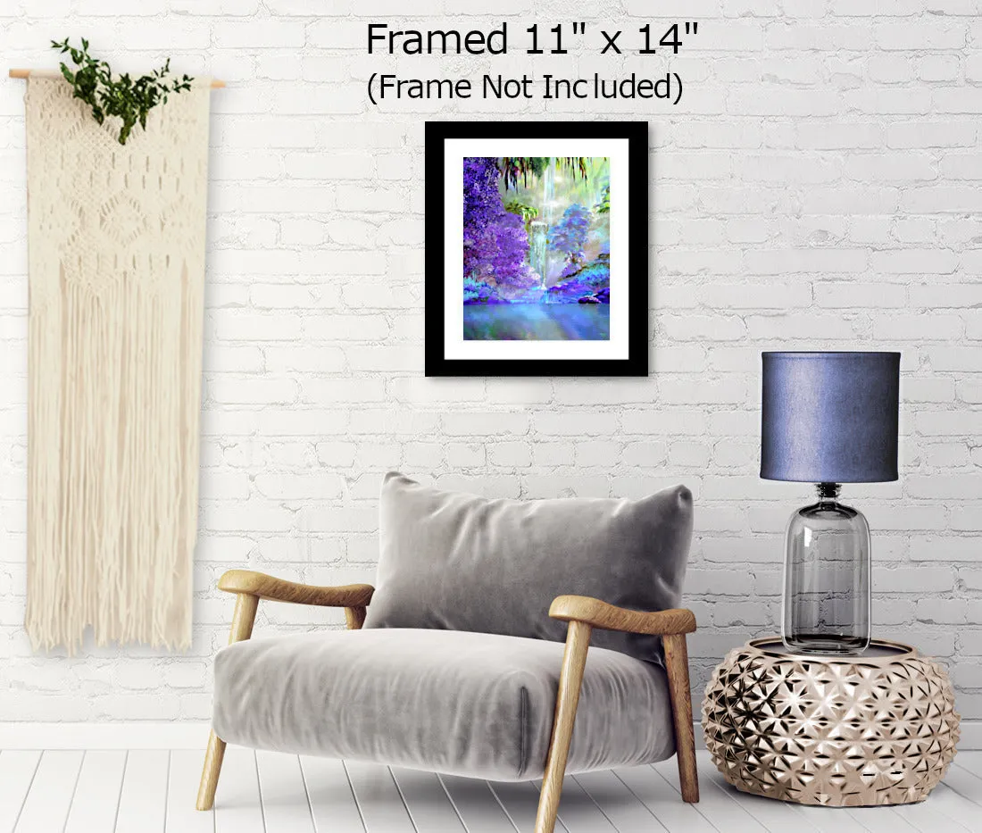 Violet Impressionist Nature Art Print, Afterlife Fantasy Inspirational Art - "Serenity Waterfall"