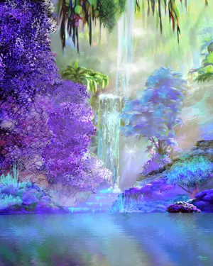 Violet Impressionist Nature Art Print, Afterlife Fantasy Inspirational Art - "Serenity Waterfall"