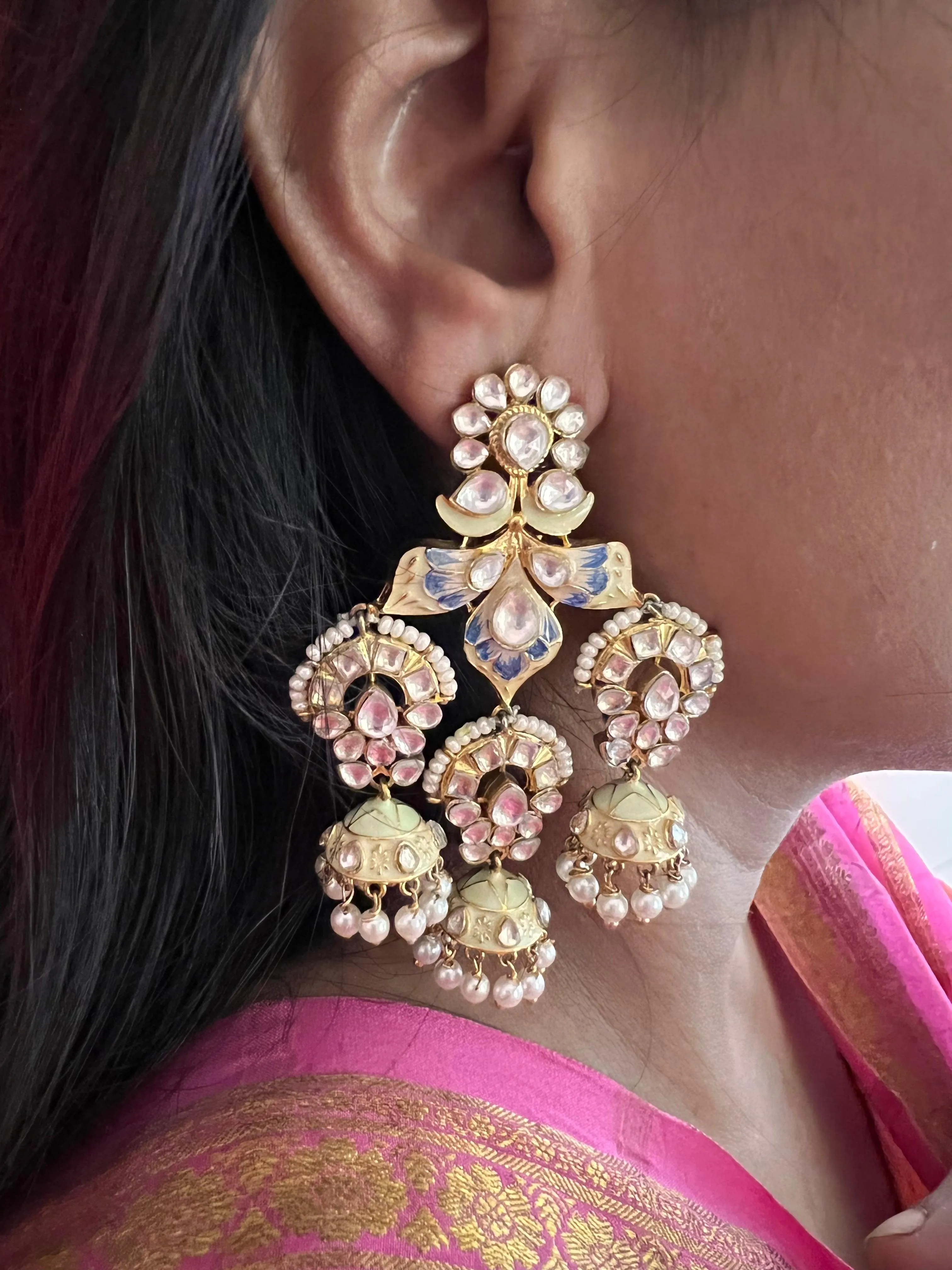Water Lily Triple Jhumki Earrings