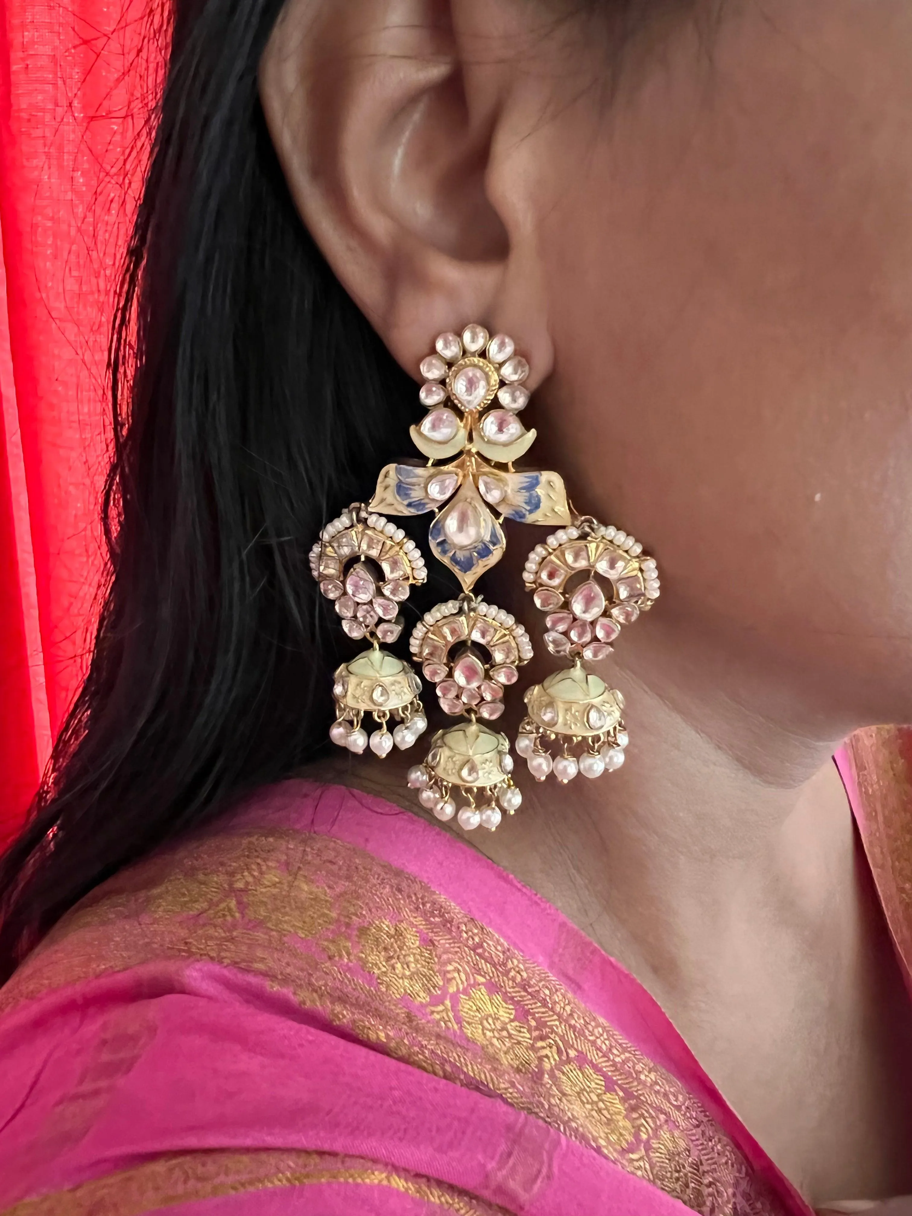 Water Lily Triple Jhumki Earrings