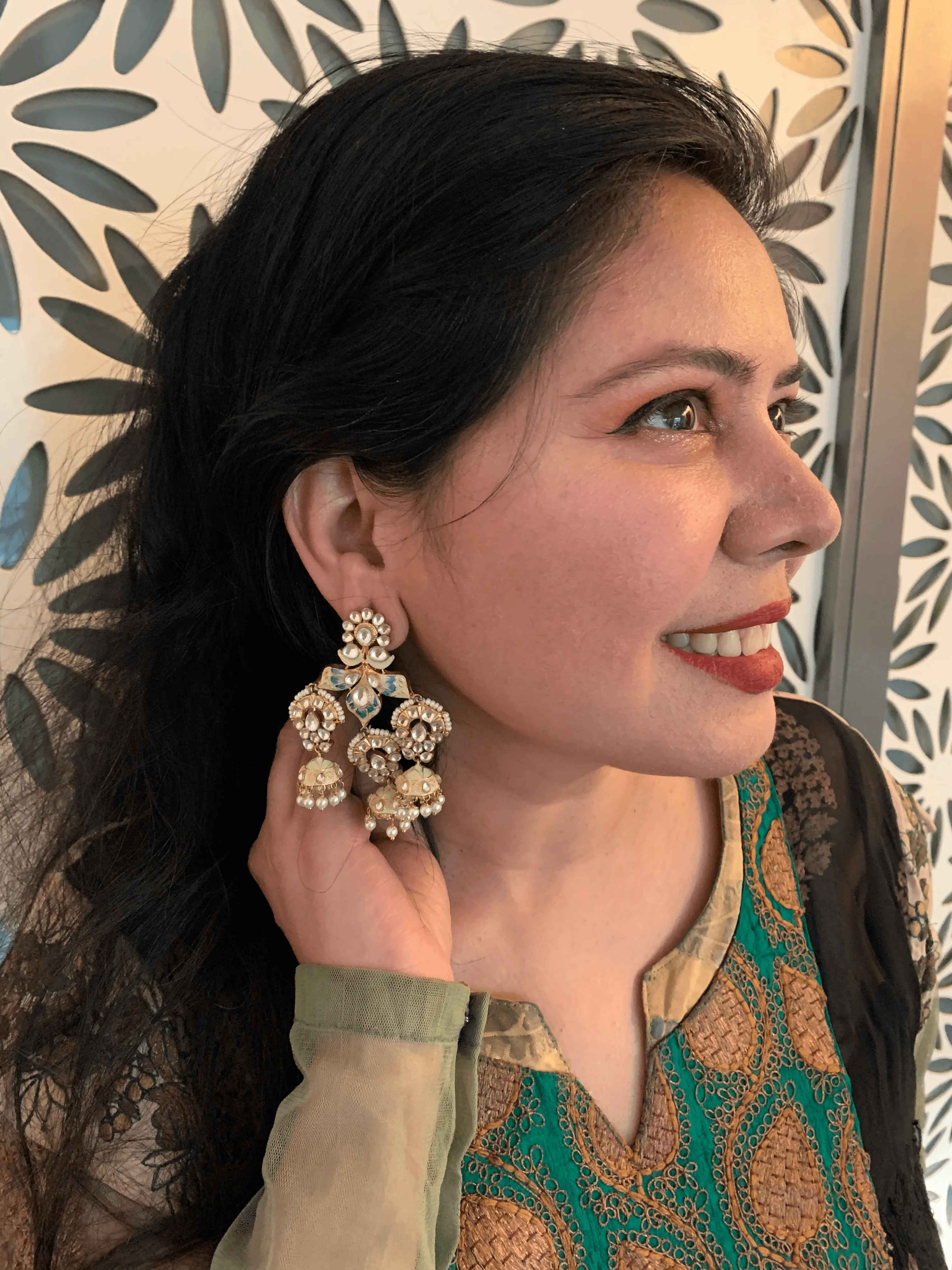 Water Lily Triple Jhumki Earrings