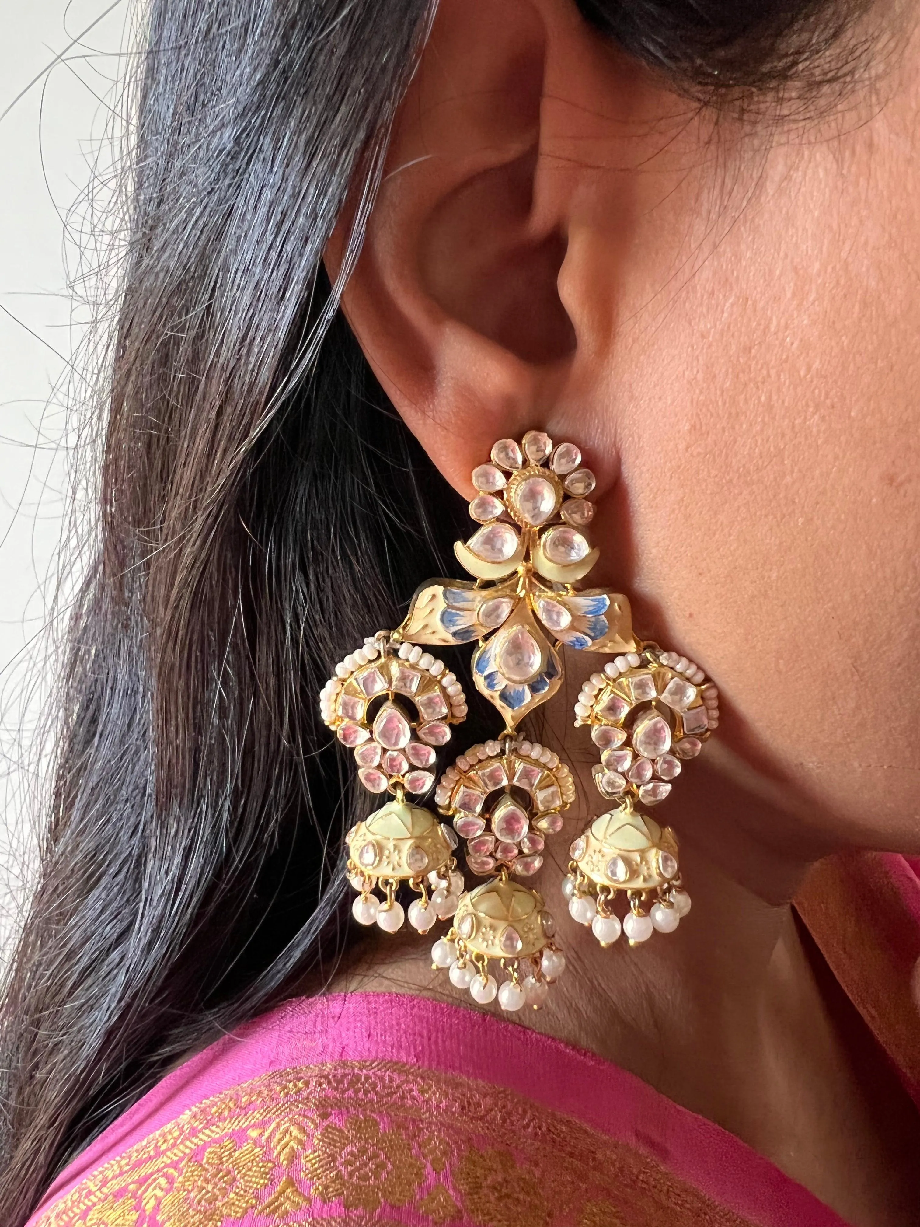 Water Lily Triple Jhumki Earrings