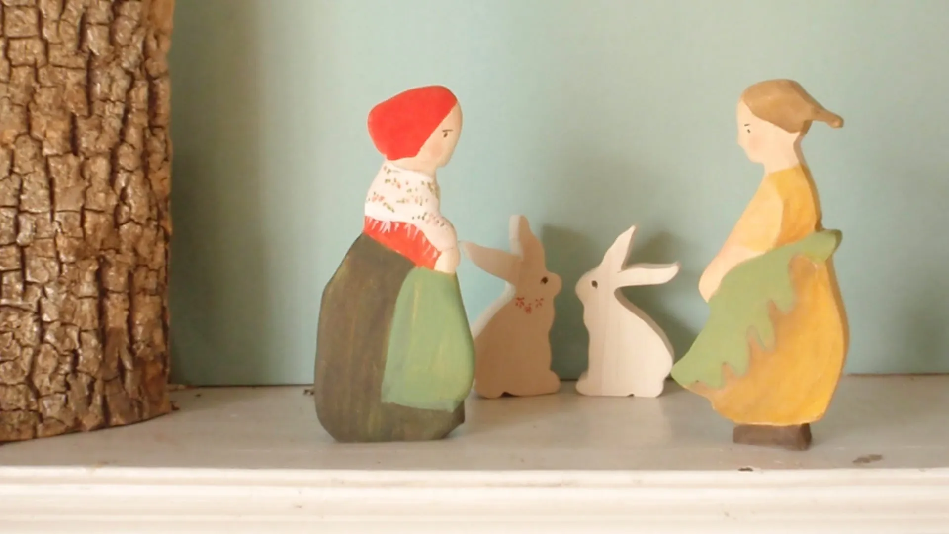 wee little spring bunny and forest mama set -waldorf nature table