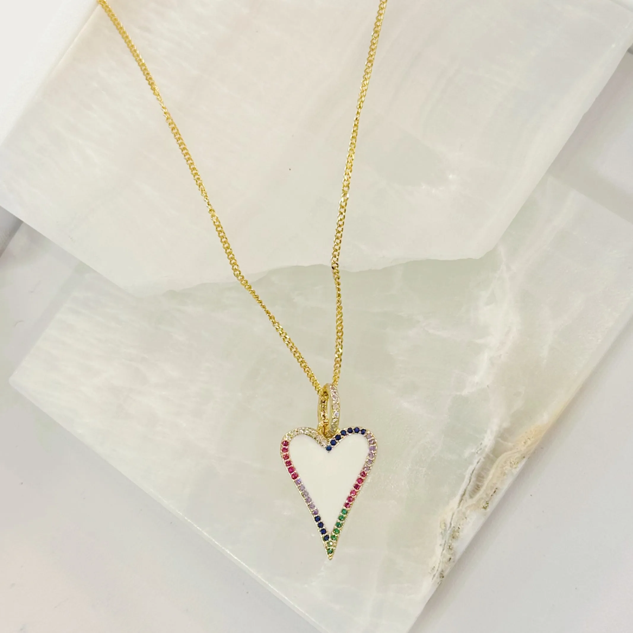 WHITE ENAMEL HEART MULTI-COLOR necklace