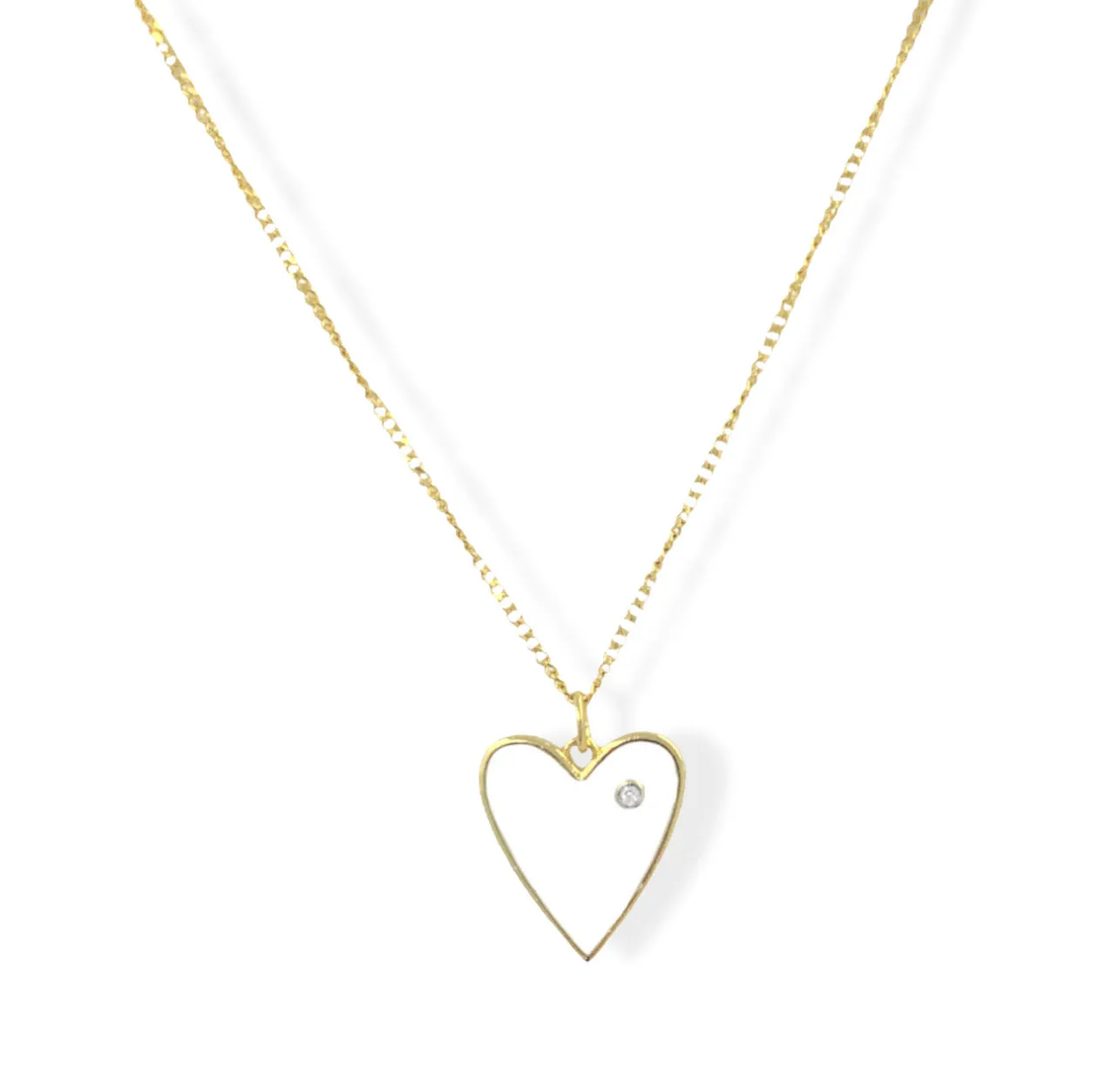 WHITE ENAMEL HEART STONE necklace